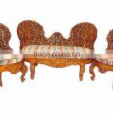 Soild Wood Carved Sofa, Solid Wood Sofa, Wood Frame Sofa, Indian Carved Sofa thumbnail-1