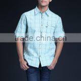 Fashion Short Sleeve Casual Design High Quality 100%Cotton Check Men Shirt thumbnail-1