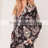 Custom Full Print Women Satin Wide Leg Boxer Shorts Floral Print Tailored Shorts Black thumbnail-3