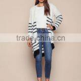 MGOO 2016 New Arrival Fuzzy White Striped Cardigan Women Knit Tops Cashmere Sweaters Women Clothing thumbnail-6