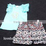 100% Real Life Picture Blue Bunny Top With Short Floral Ruffle Pants 2pcs Easter Day Clothing Set LBYTZ001-107 thumbnail-2