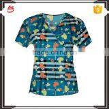 New Design Printed Mock Wrap Scrubs Wholesale of Y-Neck With Two Lower Pockets thumbnail-1