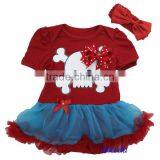 Newborn Baby Red Peacock Skull Pettiskirt Bodysuit Romper and Headband NB-18M thumbnail-1