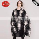 Ladies Cashmere Cotton Knitted Plaid Poncho With High Quality thumbnail-1