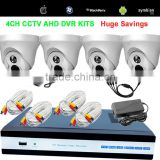 H.264 720P 4CH DVR KITS With 4 Plastic Dome Camera H.264 4CH 720P HD AHD DVR Kit With 720P AHD Camera