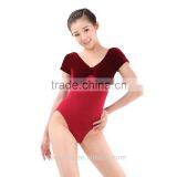 (2711) Short Sleeve Dance Leotard, Ballet Velvet Leotard, Green Velvet Leotard thumbnail-2