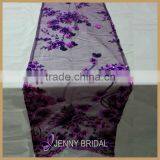 TR012C Fancy Purple Sheer Embroidery Organza Table Runner for Round Tables thumbnail-2