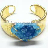 Coloured Blue Druzy 925 Vermeil Silver Bracelet, Designer Druzy Semi Precious Bracelet, 925 Sterling Silver Designer Jewelry thumbnail-1