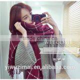 Women Ladies Wool Blend Tartan Neck Stole Plaid Grid Tassel Scarf Wrap thumbnail-4