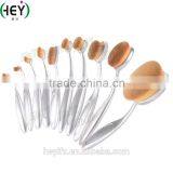 Hot Selling Synthetic Hair 10PCS Silver Nylon Handle Toothbrush Oval Makeup Brush Set