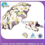 Top Quality Tulip Flower Printed Wave Edge Aluminium Automatic 3-fold Umbrella