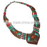 Tibbatian turquoise, red coral nepali necklace jewellery