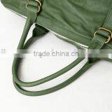 Green Genuine Leather Handle Bag Travel Kit Bag Customised Women Tote Bag thumbnail-3