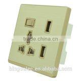 British Standard Golden Aluminum Panel 13A Switch Socket With Doubke Usb Wall Socket thumbnail-2