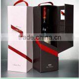 Side Open Paper Wine Box One Bottle Wine Packaging With Red Ribbon Handle