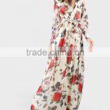 Women Clothing/women Dresses/Rose Print Cuffed Long Sleeve Belted Wrap Dress thumbnail-1