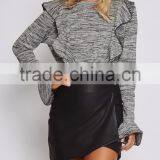 Bell Sleeve New Design Ruffle Knit Top Women Fashion Mature Ladies Blouse thumbnail-3