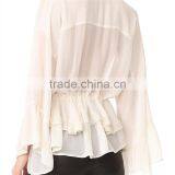 2017 OEM Lightweight Lace Trim Hem Wrapped Body Chiffon Blouse thumbnail-3