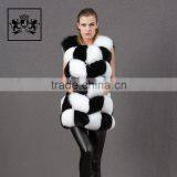 Beautiful Black White Color Fur Hand Sewing Long Fur Vest Women Real Fox Fur Gillets thumbnail-2