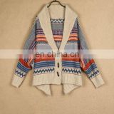 women 2012 european hot selling 100% cotton jacquard winter knitting coats