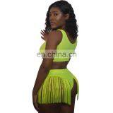 RST New Fashion Fluorescence Green Tassel Bikini Custom Logo Bikinis 2020 Women Swimwear Beachwear Buckle Swimwear thumbnail-4