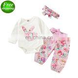 Easter Day 2019 Long Sleeved Baby Bunny Print Rompers & Pants & Headband 3pc Set