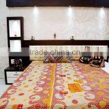 Kantha Style Gudri Quilt Floral King Size Reversible Bedspread Designer Handstiched Bohemian Tapestery