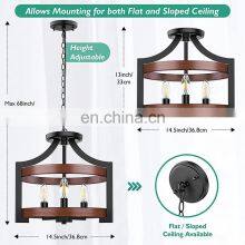 American Retro Solid Wood Shrimp Skin Chandelier for Dining Room Study Bedroom thumbnail-5