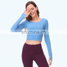 Wholesale Custom Anti-Bacterial Women Gym Wear Fitness Crop Top Long Sleeve Sport Shirt Ladies Workout Exercise Running Clothing thumbnail-4