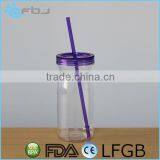 Wholesale Clear Plastic Mason Jar With Straw and Lid