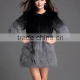 2016 new fashion Women's gradient color three quarter sleeve fox fur coat