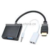 CHEERLINK HDMI Male to VGA Male Cable + Bisected Audio Cable Set - Black (22.5cm) thumbnail-1