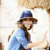 Most popular color blocking cap ribbon with bowknot panama paper straw hat