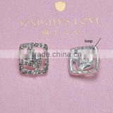 (M0289) 19mm side length rhinestone metal button with loop, silver plating