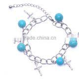 Tibetan Sliver Plated With Bead and Cross Pendant Turquoise Charm Bracelet & Bangle thumbnail-1