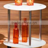 2 Tier White Round Glass Coffee Table Metal Base