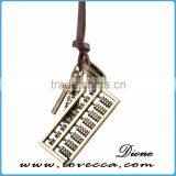 Newest Adjustable Bronze Tone Vintage Leather Pendant Necklace thumbnail-3