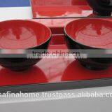 Set of 2 Colored Lacquer Wooden Bowls and 1 Tray thumbnail-1