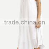 2016 Beach Wear White Spaghetti Strap Tassel Backless Sleeveless V Neck Asymmetrical High Low Midi Dress thumbnail-4