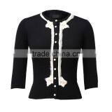 Cashmere and Silk Ladies Cardigan With Contrast Trims and Full Buttons thumbnail-1