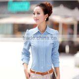 High Quality Slim Fit Modern Sky Blue Women Dress Shirt Wholesale With Factory Price thumbnail-1
