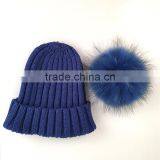 Myfur Winter Warm Couple Hat With Genuine Raccoon Fur Bobble Knit Hat thumbnail-3