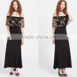 HOT off the Shoulder Sexy Dress, Woman Floral Print Mesh Maxi Long Dress thumbnail-3