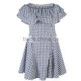 Dresses in Casual Dresses Sweet And School Style Off Shoulder Blue&White High-Waist Slim Ruffle Dress thumbnail-4