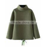 Fashion Womens' Green High Neck Long Sleeve Space Cotton Sweatshirt thumbnail-1