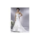 High quality satin lace material appliqued beaded mermaid bridal wedding gown custom made