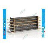 Wood And Metal Supermarket Display Shelves Light Duty With Wood Shelf