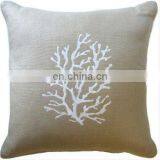 embroidery coral photo pure linen cushion cover in natural color