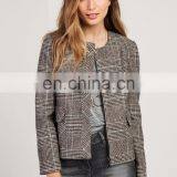 Fashion Black And White Brushed Check Jaket Zip Up Casual Jacket Top Women Clothing thumbnail-1