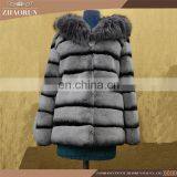 Wholesale New Long Style Womens Winter Fur Coat Whole Skin Real Rex Rabbit Silver Fur Coats With Hood thumbnail-1